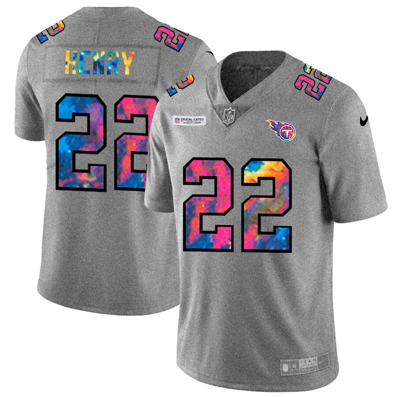 NFL Tennessee Titans 22 Derrick Henry Men Nike MultiColor 2020  Crucial Catch  Jersey Grey
